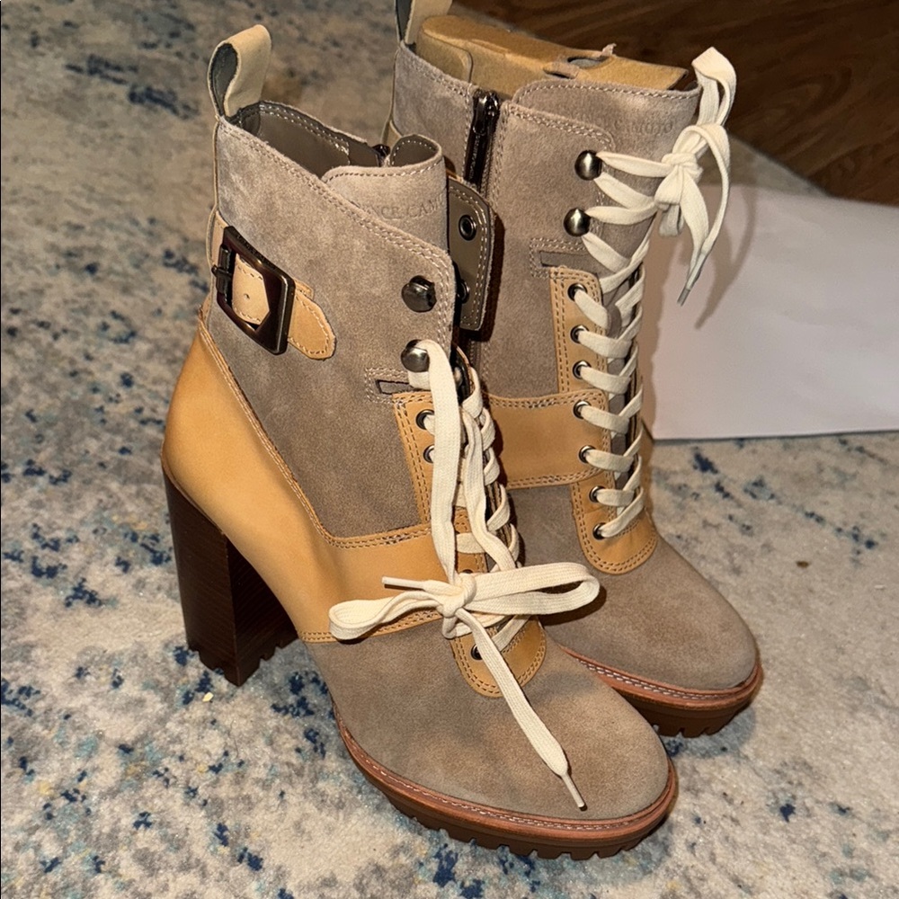 Vince Camuto Tan and Gray Heeled Boots